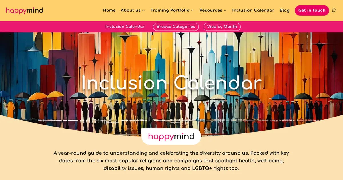 Screenshot of HappyMind Inclusion Calendar