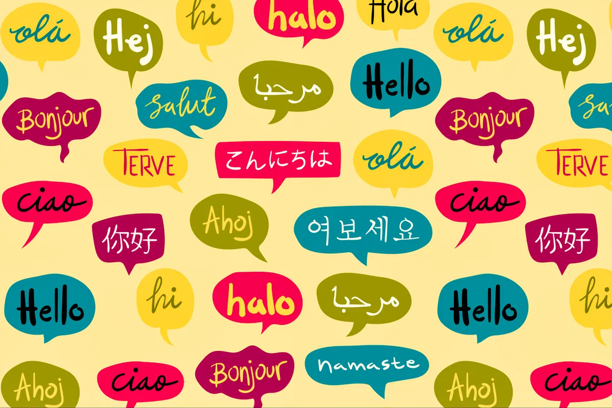 The word hello in a speech bubble in many different languages | HappyMind Training Blog | Language Can Shape Our Reality